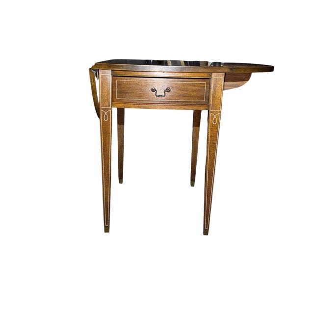 Brown Mid 20th Century Hepplewhite Style Inlaid Mahogany Pembroke Drop-Leaf Side Table For Sale - Image 8 of 12