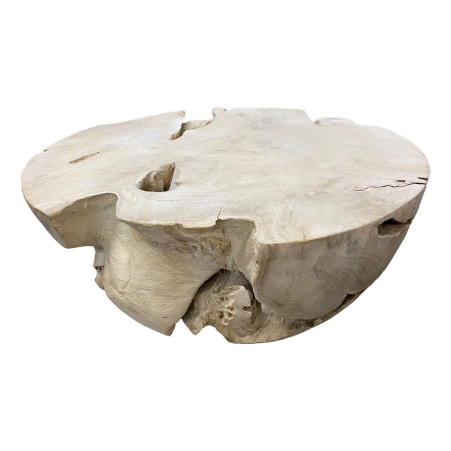 Andrianna Shamaris Round Bleached Teak Wood Coffee Table For Sale