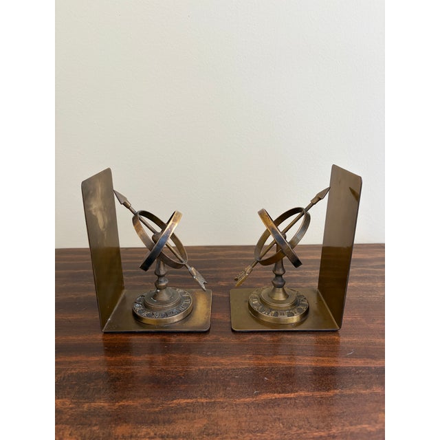 Brass 1980s Neoclassical Cast Brass Celestial Armillary Sundial Bookends, Pair For Sale - Image 8 of 9