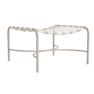 Brown Jordan Kantan Aluminum Vinyl Ottoman, Dove frame with White Lite fabric For Sale
