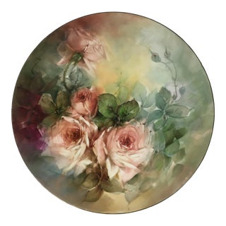 French Majolica Floral Charger by Patti Zomber, Hand-Painted, 13.5" For Sale