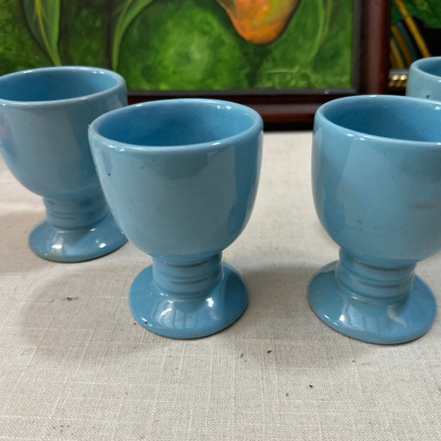 1970s 1970s Collection of Blue Frankoma Lazy Bones Ceramic Cups- Set of 4 For Sale - Image 5 of 8