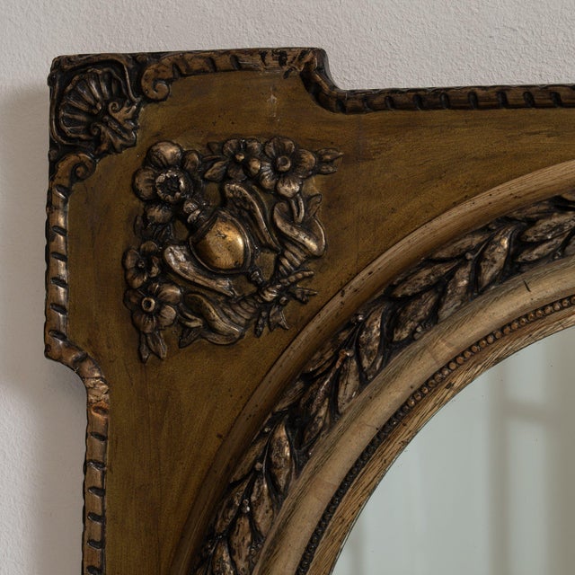 English 19th Century France Antique Brass Repousse Brass Oval Mirror For Sale - Image 3 of 7