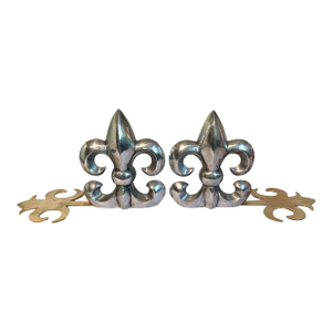 Vintage French Fleur De Lis Cast Aluminum & Brass Bookends