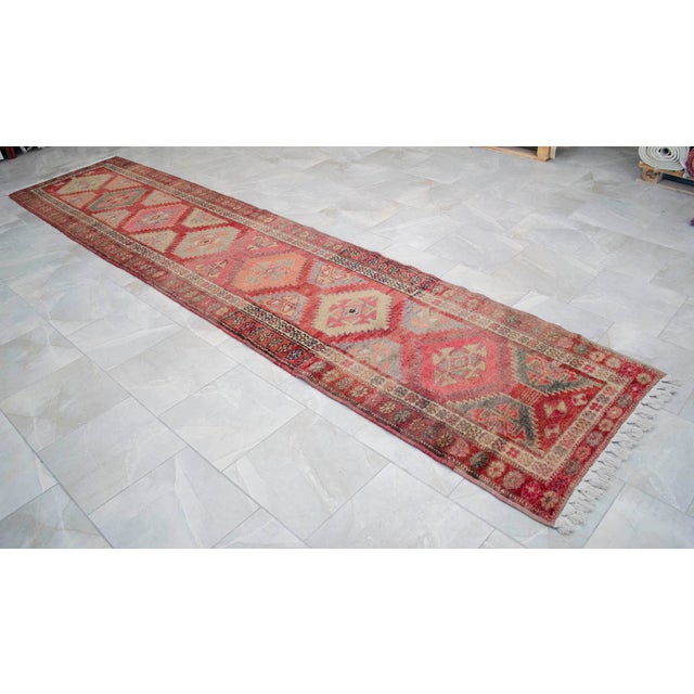 Hand-Knotted Turkish Rug Runner Extra Long Hallway Decor - 3′1″ × 13′9″ For Sale - Image 9 of 13