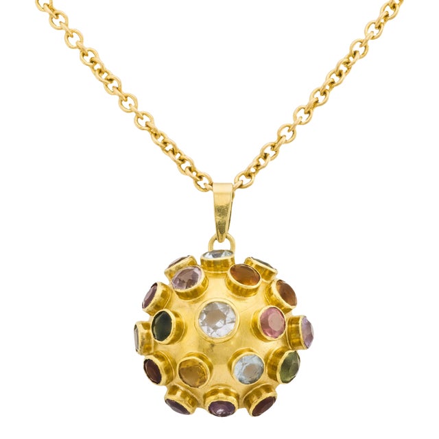 Vintage Multi-Stone 14k Yellow Gold Half Sputnik Necklace For Sale