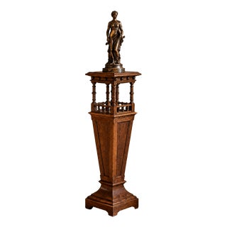 Antique French Pedestal in Oak, 1890s For Sale