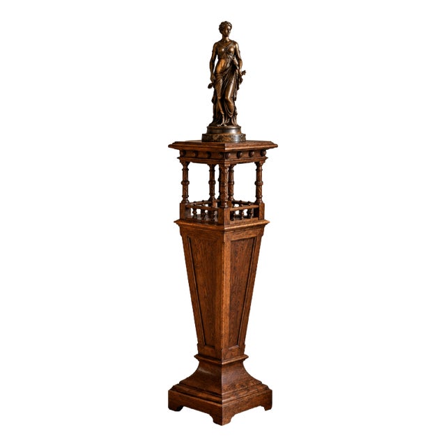 Antique French Pedestal in Oak, 1890s For Sale