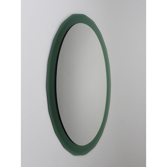 Mid-Century Oval Green and Grey Scalloped Wall Mirror from Cristal Arte, Italy, 1960s For Sale - Image 10 of 15