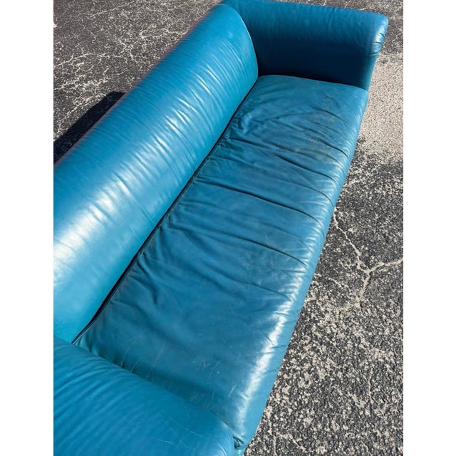 Postmod Teal Leather Sofa For Sale In Tampa - Image 6 of 18