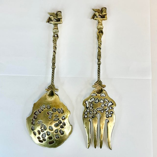 1940s 1940s Vintage Italian Baroque Rocco Brass Serving Utensils, Fork and Spoon - Set of 2 For Sale - Image 5 of 9