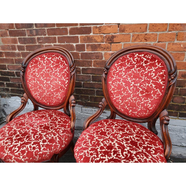 Antique Victorian Red Velvet Floral Accent Chairs a Pair Chairish