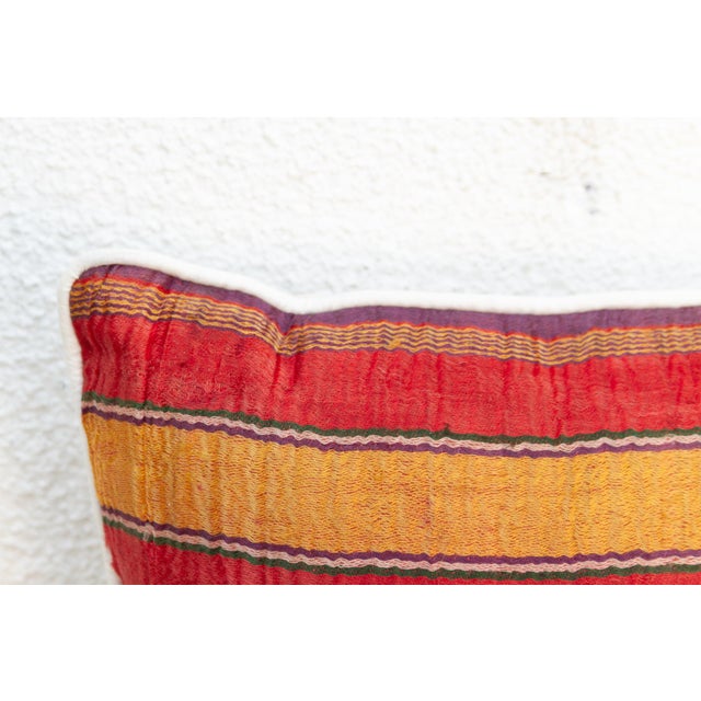 Pair of Bhuj Striped Mashru Lumbar Pillows For Sale - Image 4 of 9