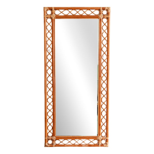Large Rectangular Bamboo Mirror, 1970s For Sale