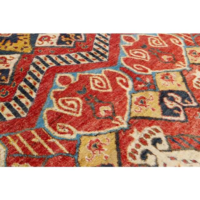 Red Moroccan Style Hand-Knotted Wool Area Rug With Graphic Tribal in Terracotta Red For Sale - Image 8 of 12