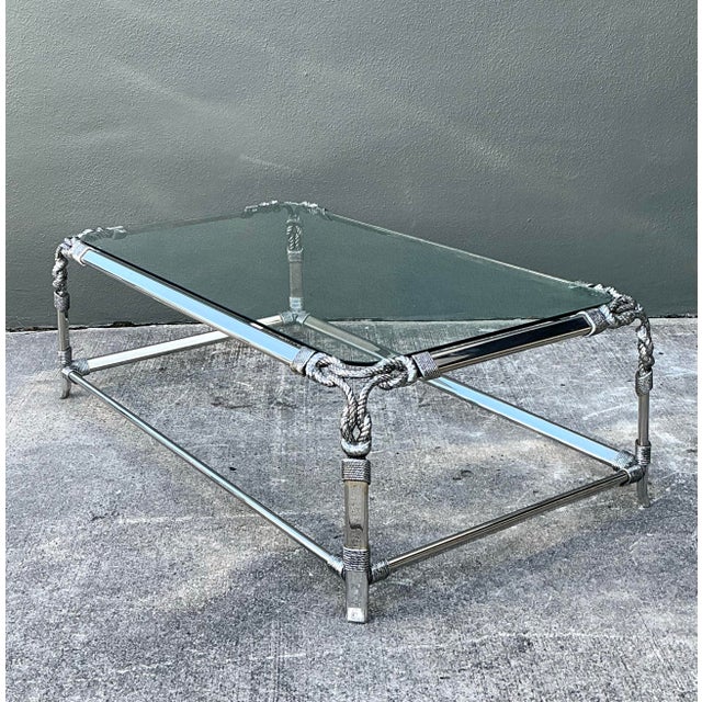 Transparent Vintage Chromed Rope and Knot Coffee Table For Sale - Image 8 of 12