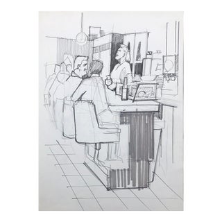 1980s Restaurant Drawing by John Reilly For Sale