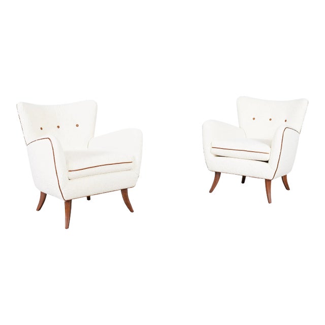 Mid-Century Modern Sculptural Walnut Lounge Chairs by Ernst Schwadron, 1940s For Sale