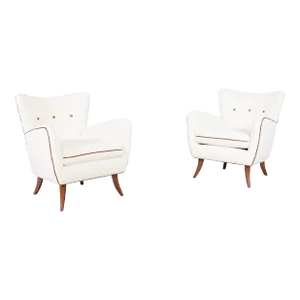 Mid-Century Modern Sculptural Walnut Lounge Chairs by Ernst Schwadron, 1940s