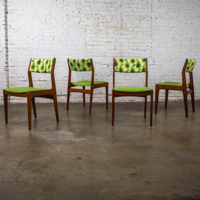 1970s 1970’s Scandinavian Modern Dining Chairs by D Scan W/ Teak Frames & Avocado Fabric Set of 4 For Sale - Image 5 of 18