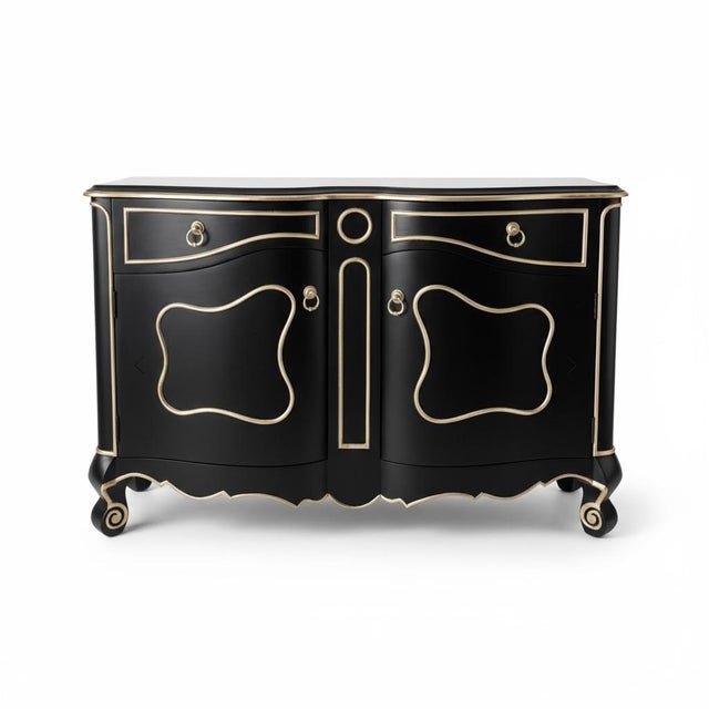 Late 20th-C. Modern French Louis XV Style Cabinet Black & Silver Gilt, Pair Available For Sale In Atlanta - Image 6 of 13