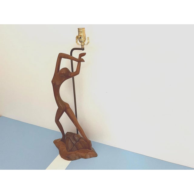 Mid Century Figural Teak Lamp For Sale - Image 15 of 18