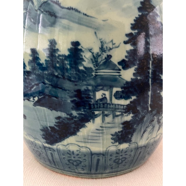Antique Japanese Blue and White (Sometsuke) Porcelain Hibachi With Applied Inscription For Sale - Image 15 of 18