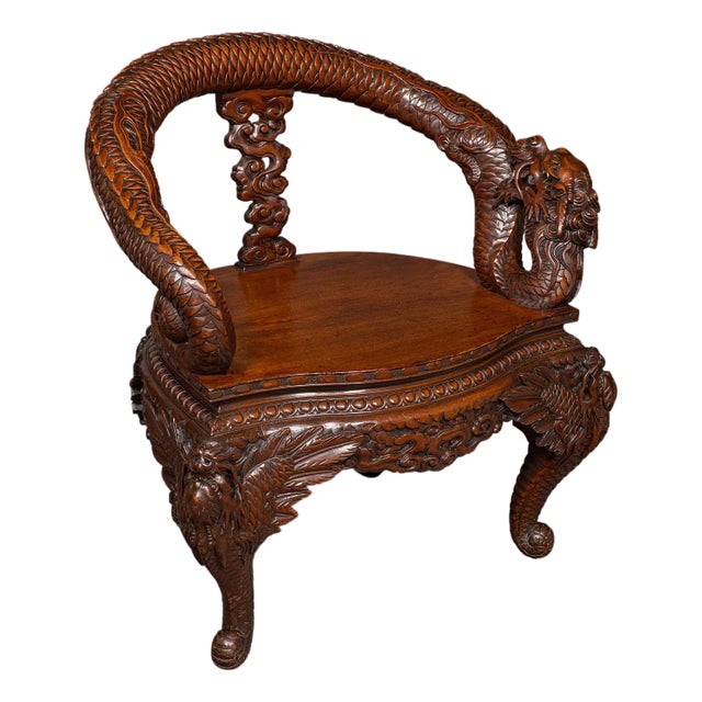 Vintage Decorative Elbow Chair, Oriental, Hall, Fireside, Dragon Seat, Art Deco For Sale