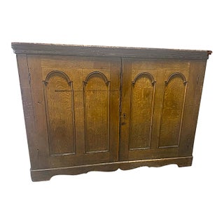Mid 19th Century Antique Faux Grain American Romanesque Revival Sacristy Cabinet 64” W X 34” D X 45” H For Sale