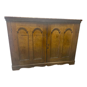 Mid 19th Century Antique Faux Grain American Romanesque Revival Sacristy Cabinet 64” W X 34” D X 45” H