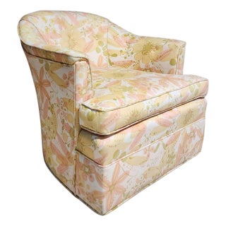Vintage Baughman Style Floral Pattern Swivel Chair For Sale