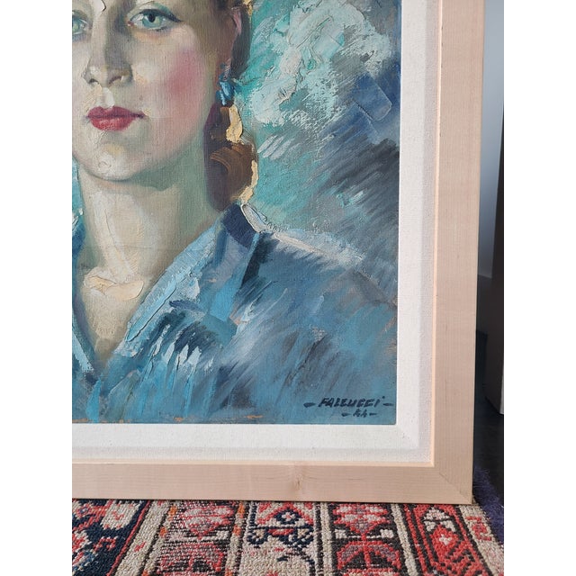 Robert Falcucci Mid-Century 1950s Oil Painting Portrait of a Woman For Sale - Image 11 of 15