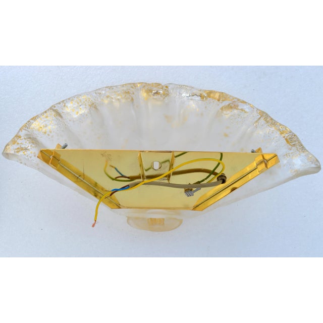 Pair, Clear & Gold Flecks Infused Murano Glass & Brass Sconces Wall Lamps Italy For Sale - Image 11 of 13