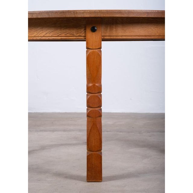 Brutalist Oak Dining Table with Two Extension Leaves, Denmark, 1960s For Sale - Image 4 of 13