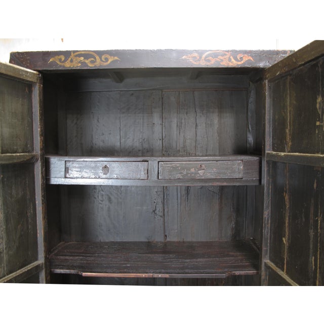 Hand Painted Flower 2 Panel Doors Antique Chinese Cabinet For Sale - Image 15 of 16