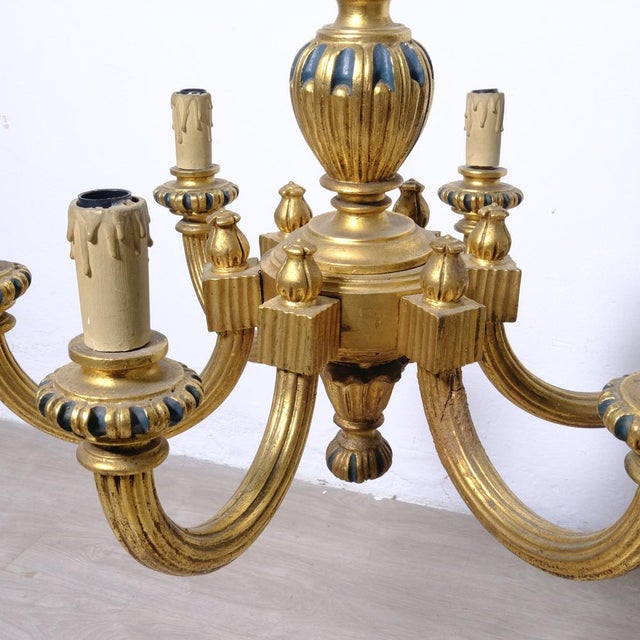 Gilded Wood 6-Arm Chandelier, 1940s For Sale - Image 6 of 18