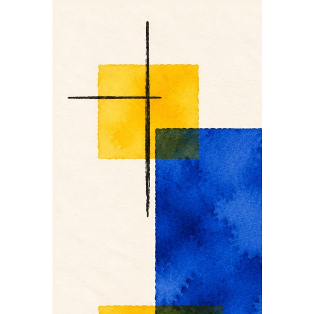 Jonathan Adler Midcentury Modern Abstract Art Print – Blue, Red and Yellow Geometric Design, 8" X 12" For Sale - Image 4 of 8