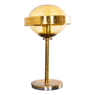 Brass and Amber Glass Table Lamp, 1960s For Sale