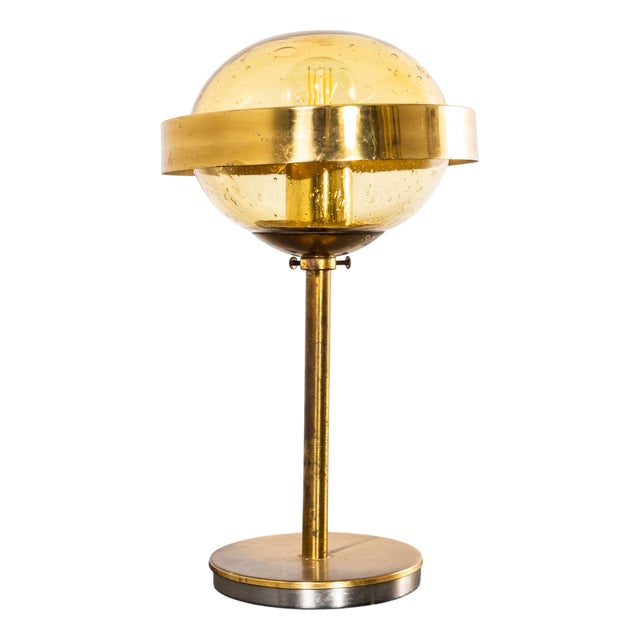 Brass and Amber Glass Table Lamp, 1960s For Sale