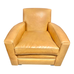 Caramel Tan Leather Club Armchair With Curving Arms