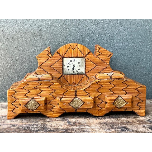 Wood Vintage Handcrafted Matchstick Mantle Clock For Sale - Image 7 of 18
