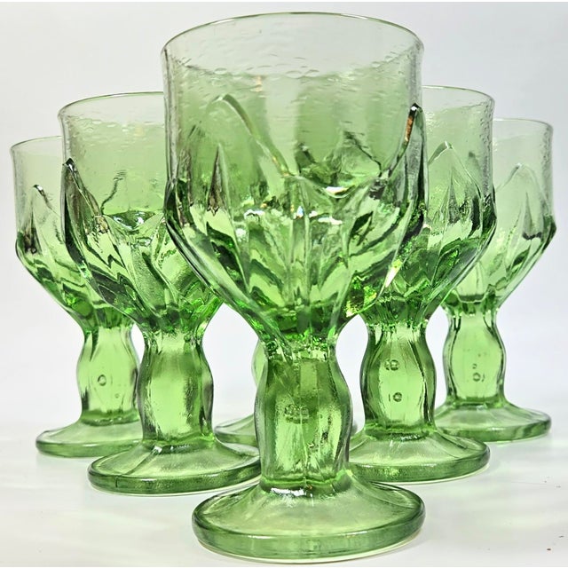 Chunky Green Bud Goblets- Set of Six For Sale - Image 9 of 12