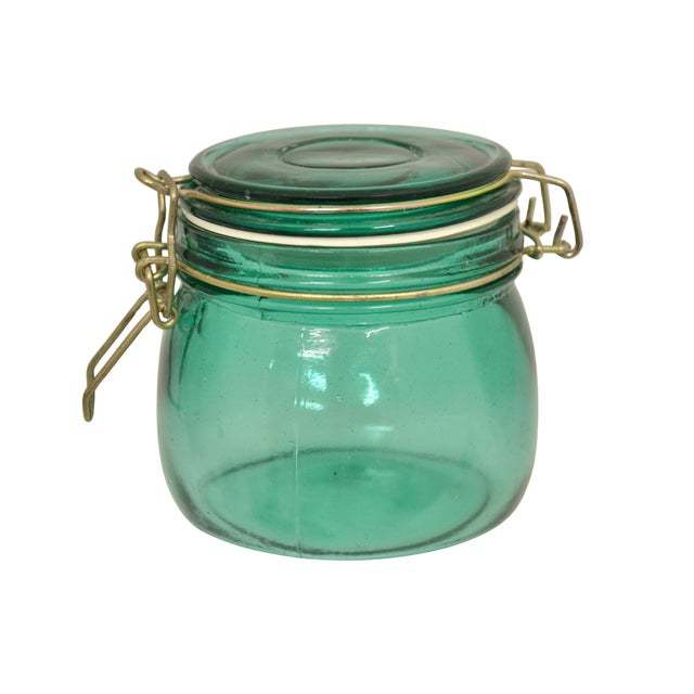 Mid-Century Modern Aqua Teal Blue Glass Jar For Sale - Image 3 of 4