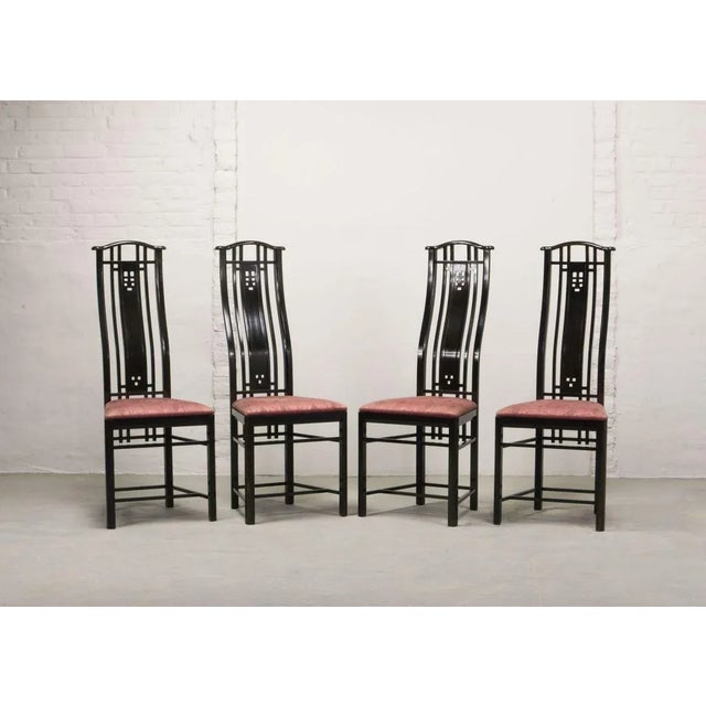 High Back Black Lacquered Dining Chairs with Fabric from Giorgetti, 1980s, Set of 4 For Sale - Image 17 of 17
