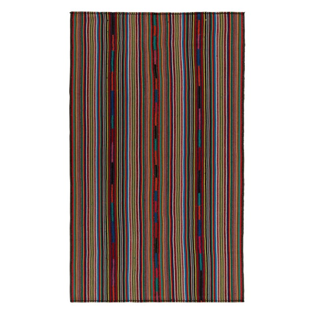 Textile 1950s Vintage Chaput Kilim Rug in Polychromatic Stripe Pattern, Multicolor For Sale - Image 7 of 7
