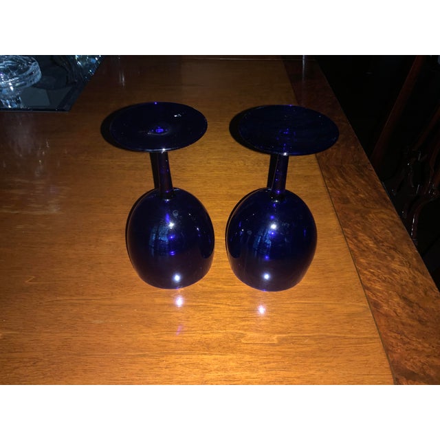 1960s Cobalt Blue Glass Wine/ Water Goblets - Set of 2 For Sale In Chicago - Image 6 of 8