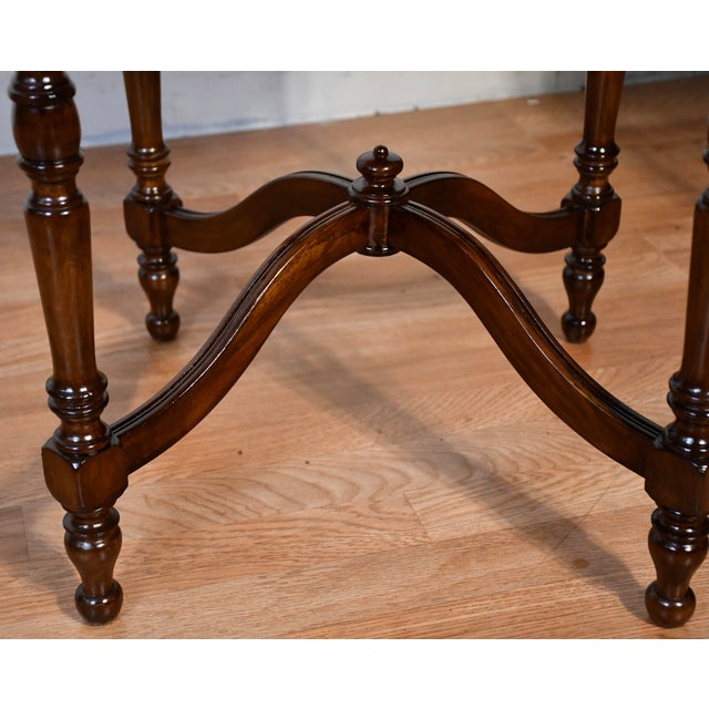 1930s Antique French Style Burl Mahogany Wood Side Tables Accent Round Tables For Sale - Image 10 of 16