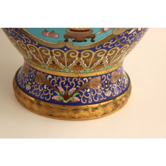 Chinese Large 17.75" VTG Chinese Cloisonne Vase, Jingfa Beijing Enamel Factory, Stunning For Sale - Image 3 of 13