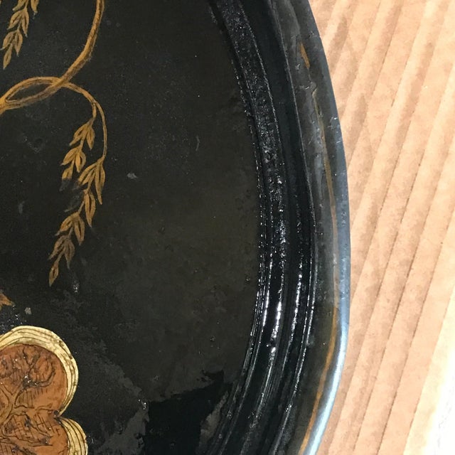 Black Antique Black Tole Chinoiserie Serving Tray For Sale - Image 8 of 12