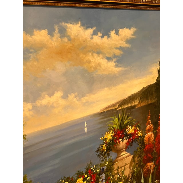 XL Framed Vintage Floral Landscape Oil Painting For Sale - Image 13 of 13